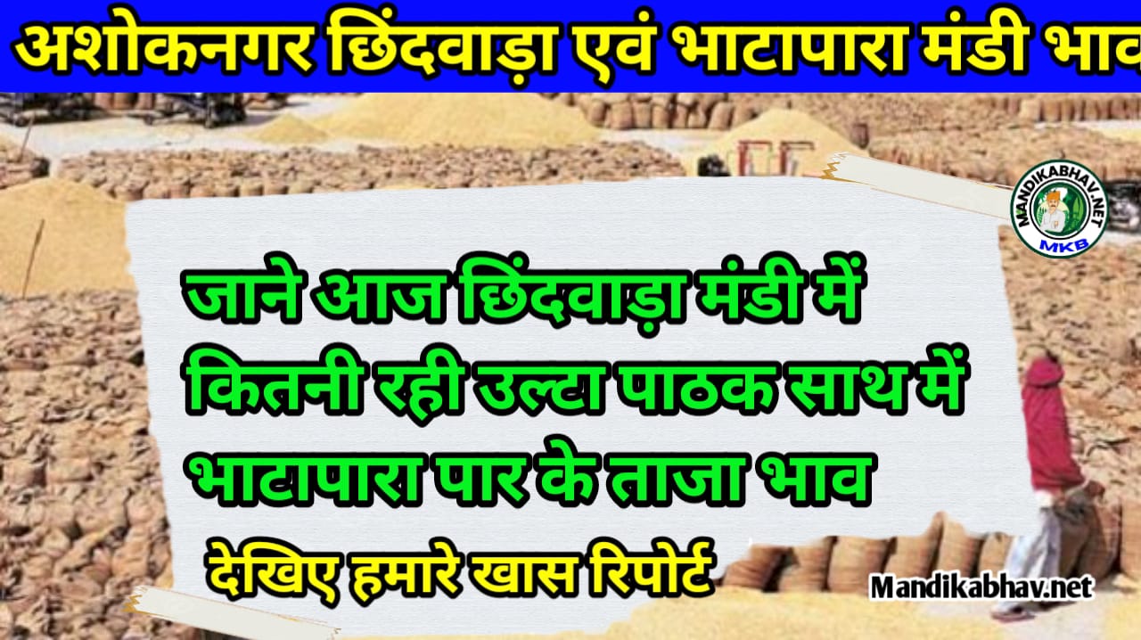 Chhindvada bhatapara and ashokanagar mandi ka Bhav   मध्य प्रदेश में कृषि उत्पादों की कीमतें और आवक की जानकारी !